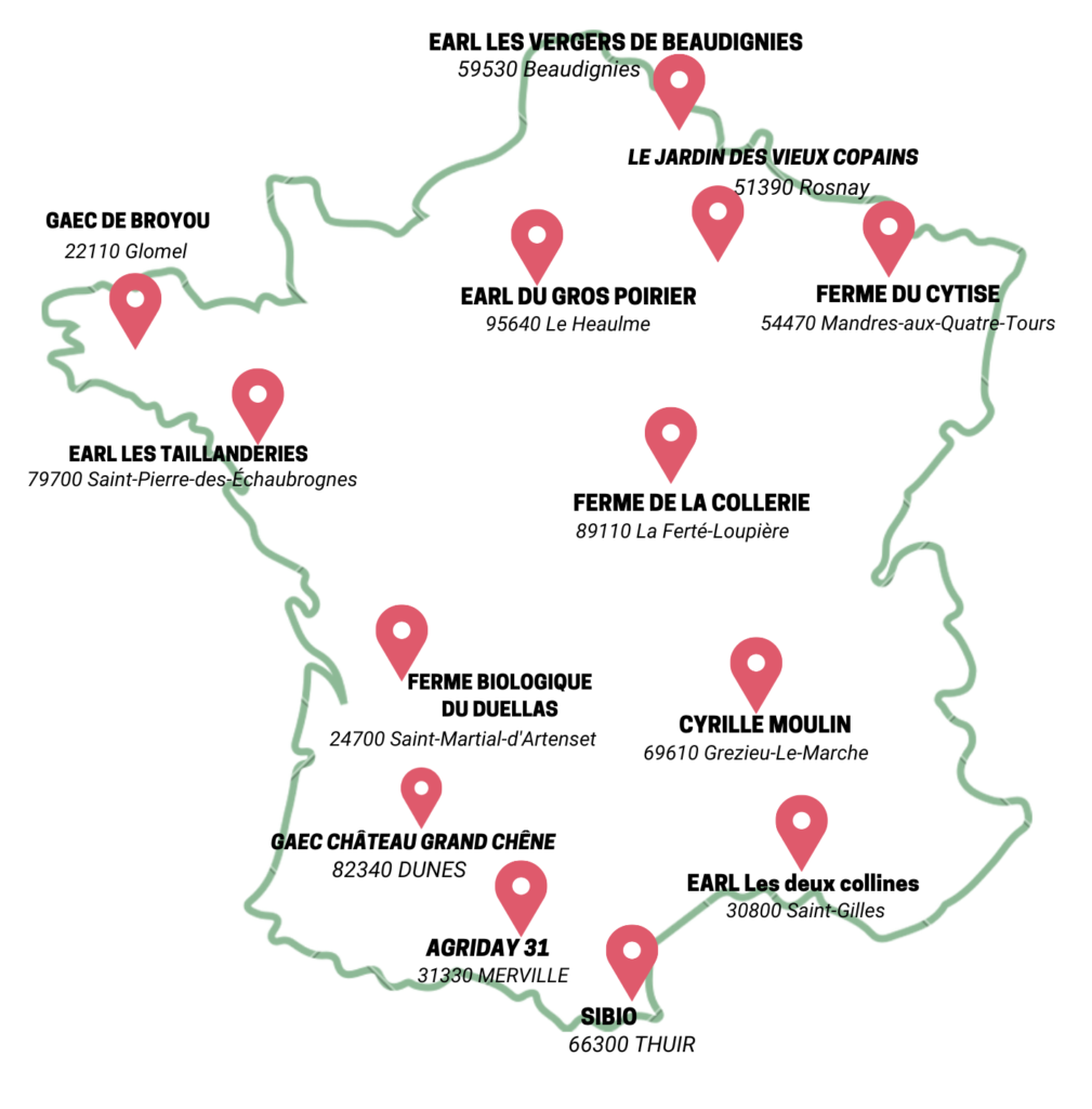 Carte des 13 fermes ouvertes Journée du patrimoine agricole bio et équitable 15 mai 2022
